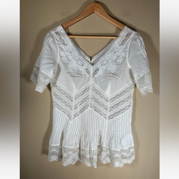 Karen Millen England Lace Cotton Blouse In Ivory - Picture 4 of 9